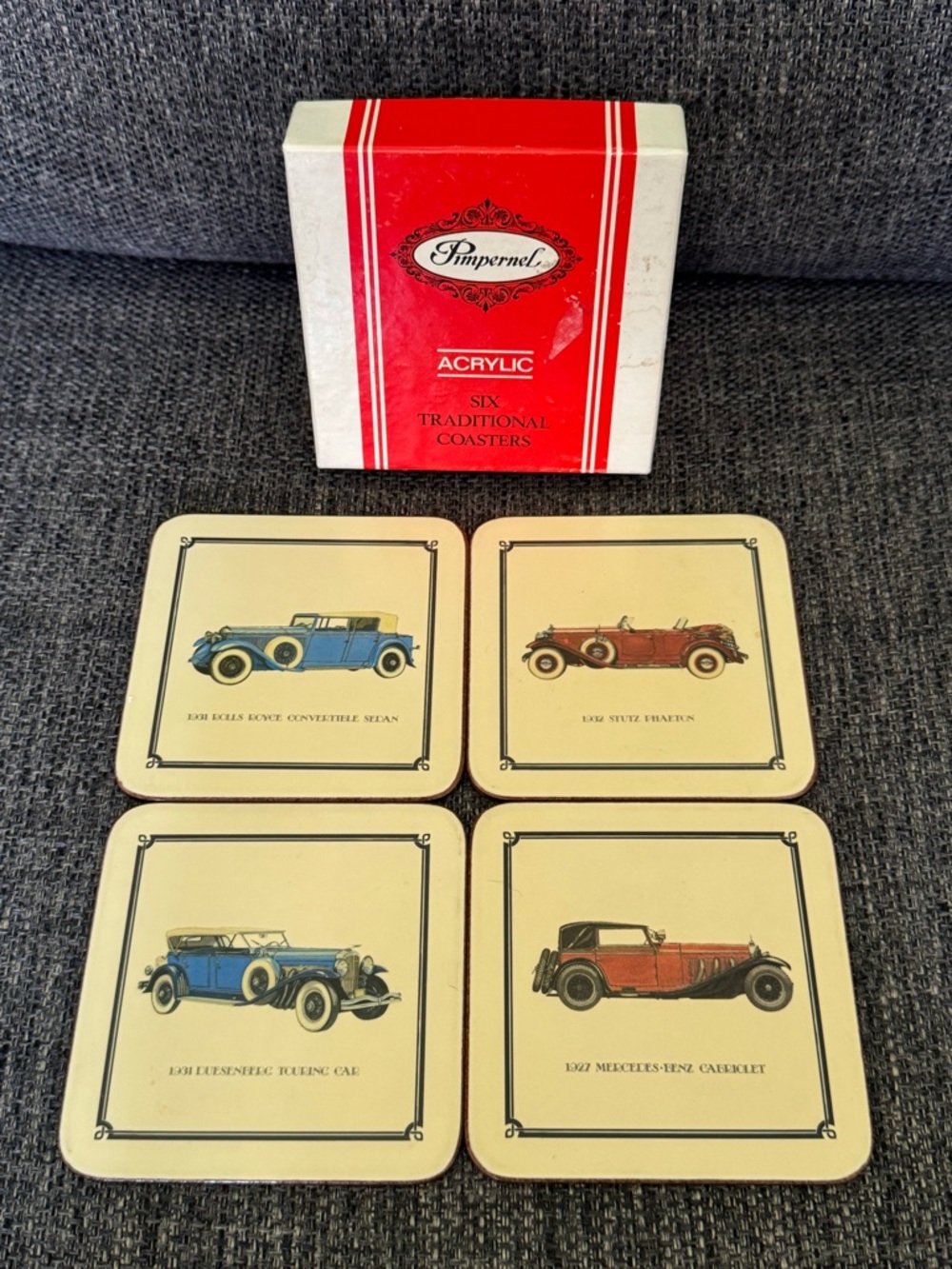 Vintage Pimpernel Acrylic Coaster Set with Vintage Cars